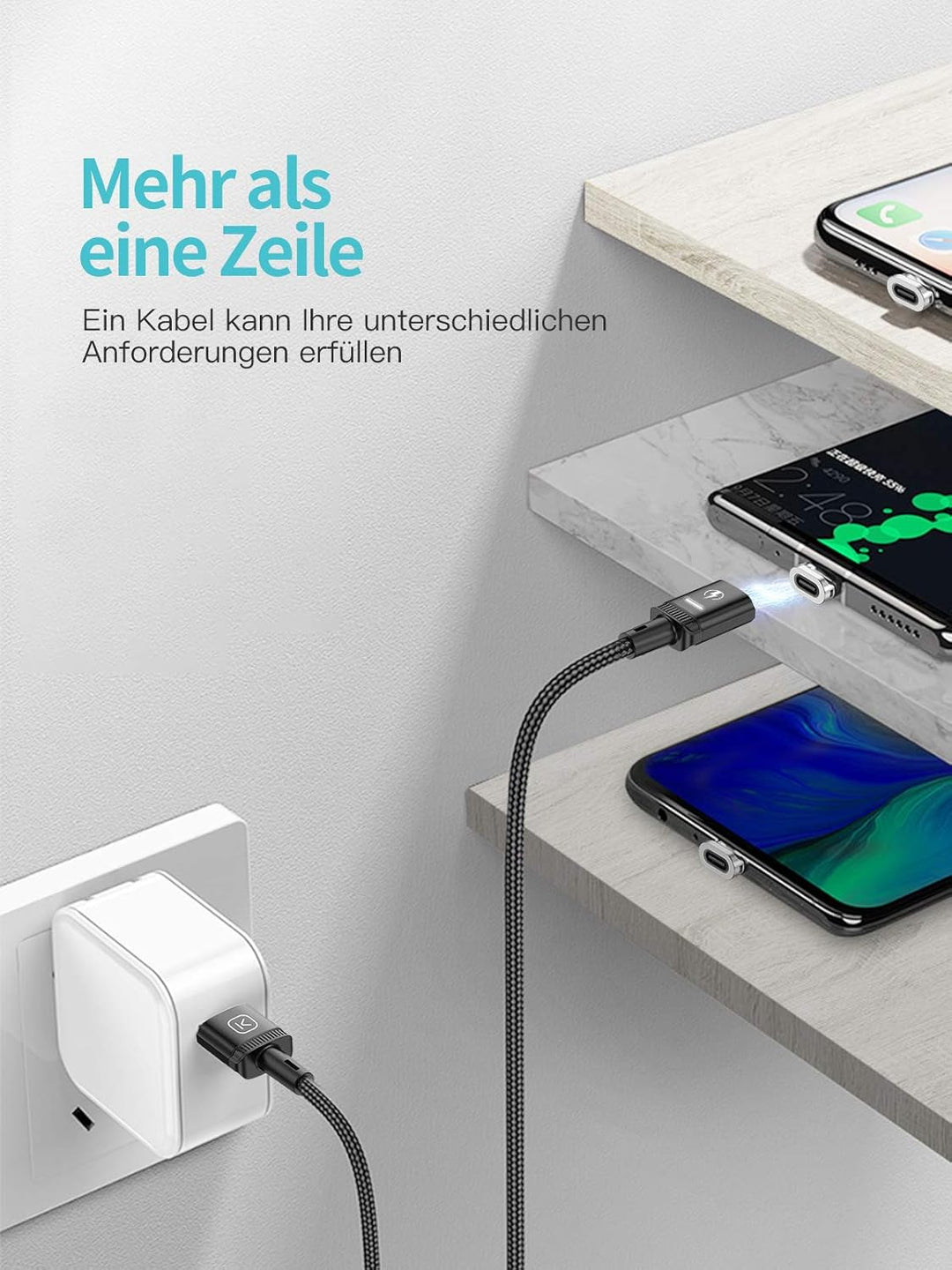 Kuulaa 3-in-1-Magnetladekabel, 3A-Schnellladekabel aus Nylon, geflochten mit LED Light Magnetic USB