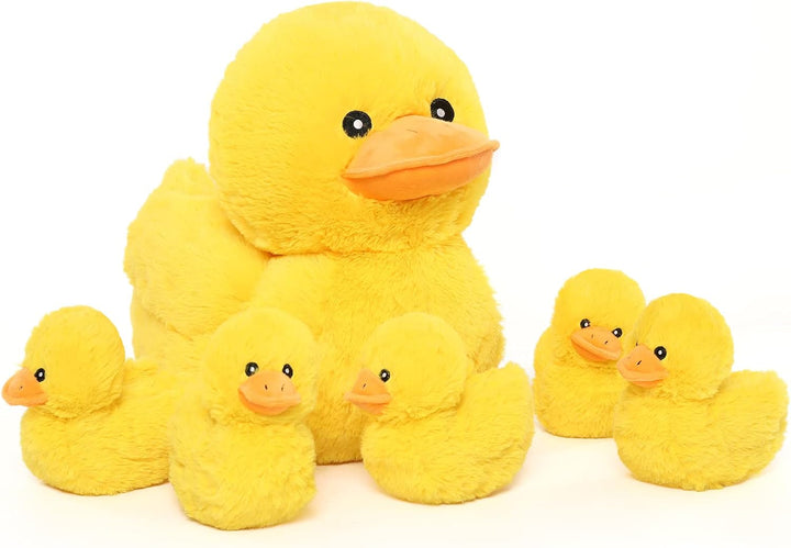 MorisMos Gelb Enten Kuscheltier XXL mit 5 Babys im Bauch, 40cm Cute Plüschtier Enten Duck, Weich Plü