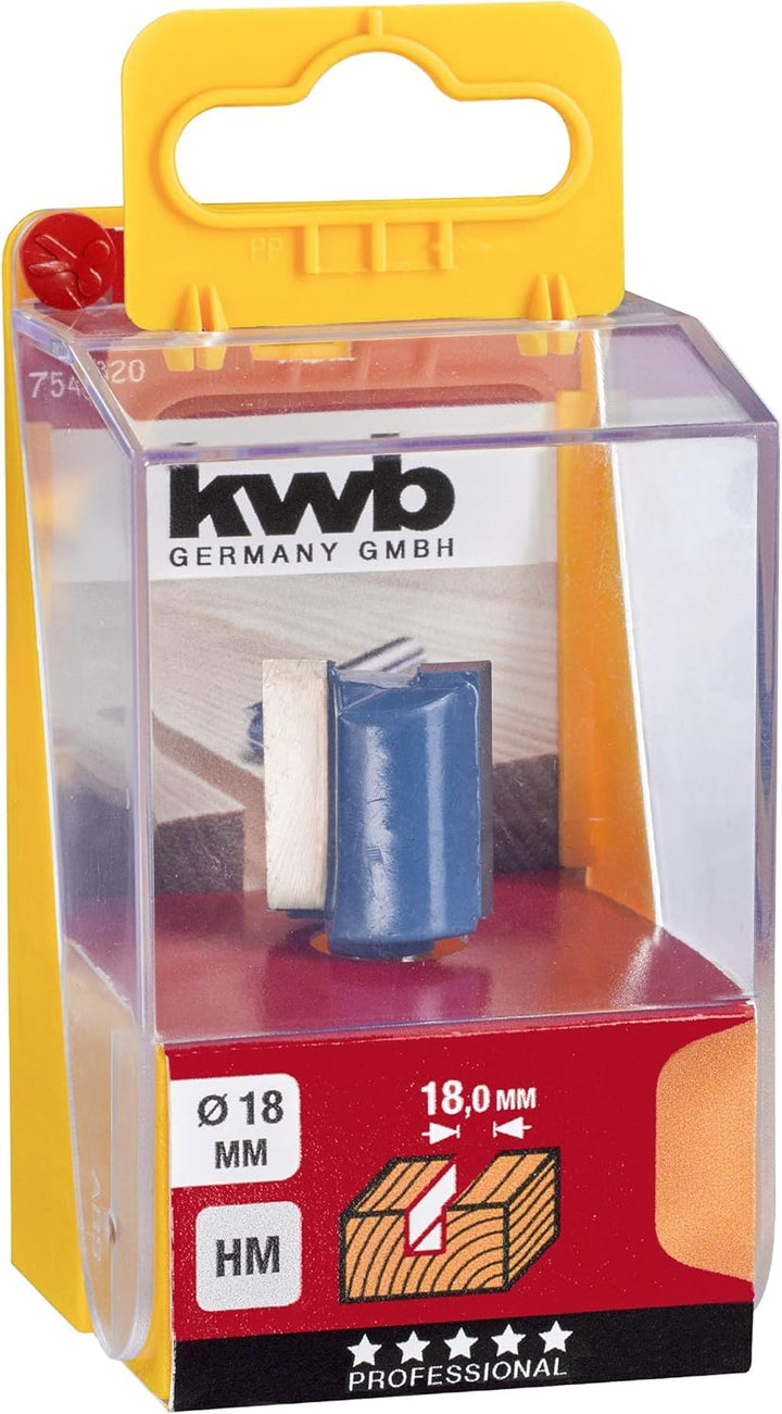 kwb HSS Nutfräser Ø 18 mm, hartmetallbestückt mit präzisem Spannschaft und optimierter Schneidengeom