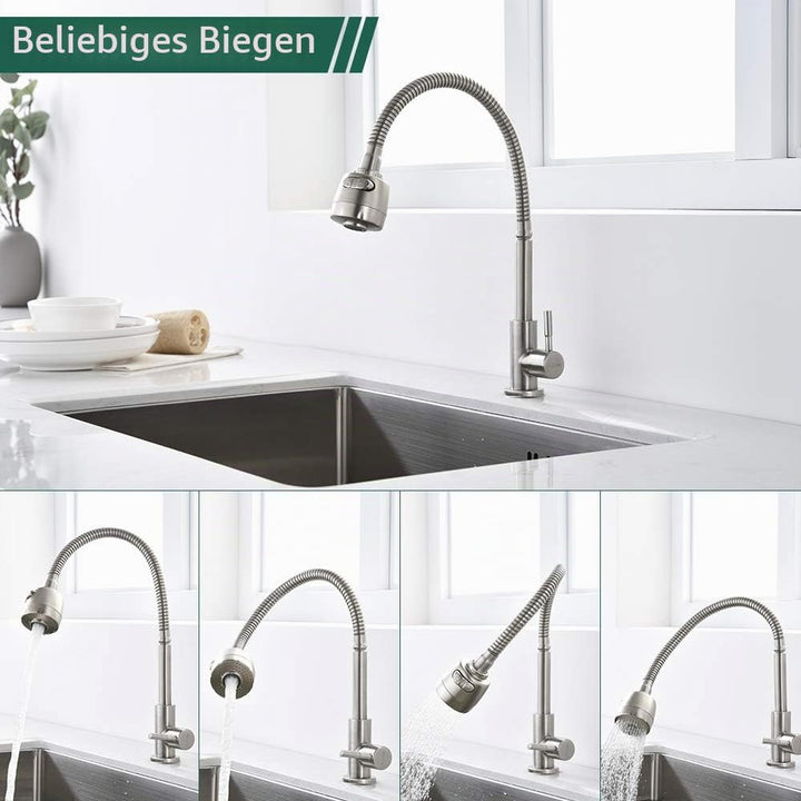 HOMELODY Wasserhahn Küche 360° Schwenkbar nur Kaltwasser 2 strahlarten Kaltarmatur aus Edelstahl Küc