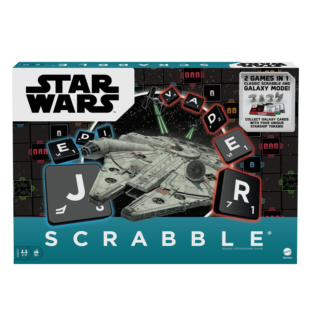 â€‹Mattel Games Scrabble Star Wars Edition Family Board Game with Galaxy Cards & Spacecraft Mover Pi