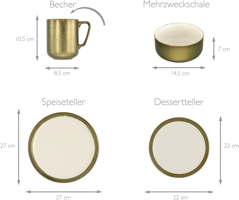 CreaTable, 23589, Serie MODERN INDUSTRIAL, weiss, Geschirrset, Kombiservice 16 teilig Weiss Kombiser