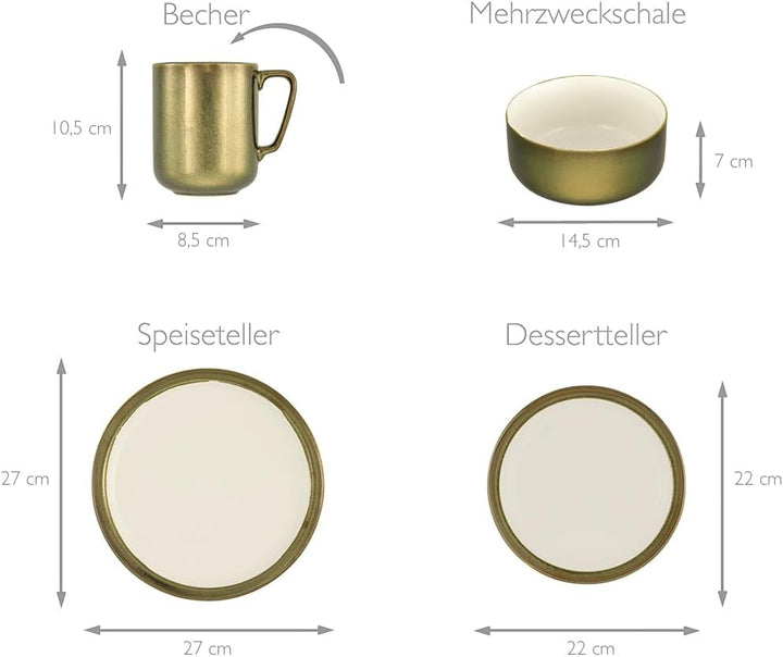 CreaTable, 23589, Serie MODERN INDUSTRIAL, weiss, Geschirrset, Kombiservice 16 teilig Weiss Kombiser