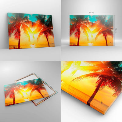 Bilder auf Leinwand 100x70cm Leinwandbild mit Rahmen Meer Palme Wasser Gross Wanddeko Bild Schlafzim