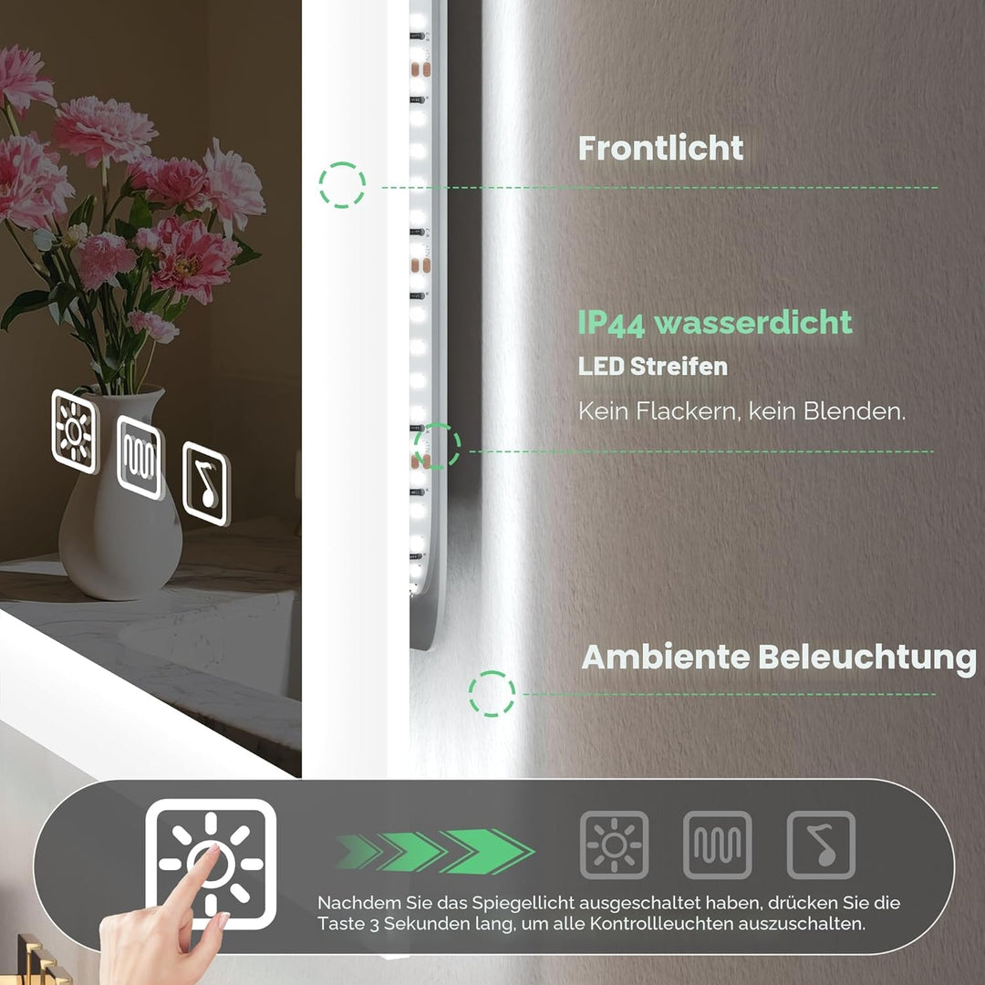 S'bagno Badezimmer-Spiegel-mit-Beleuchtung 80x80cm, LED-Badspiegel-mit-Beleuchtung, Bluetooth, Entfo