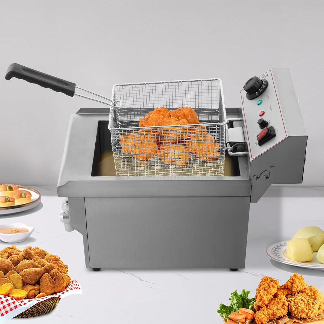 Silber Elektrofritteuse, Grosser Kapazität Küchenfritteuse mit Korb, für Familien, Restaurants, Supe
