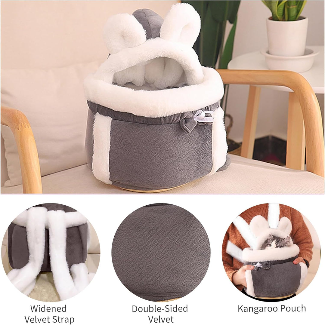 PETCUTE Katzen Tragetasche, Atmungsaktive Haustier-Rucksack mit 2 Taschen, Weicher und Warmer Hausti