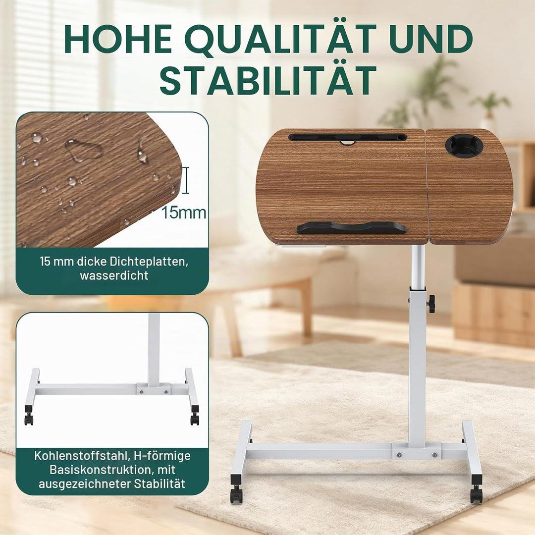 Soontrans Beistelltisch mit Rollen, Betttisch Klappbar 60×40cm, Laptoptisch Höhenverstellbar, Neigun