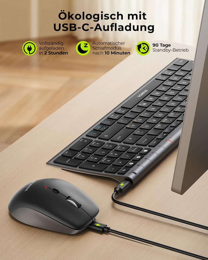 Bluetooth Tastatur mit Maus, SEENDA COE401 Kabelloses Tastatur Maus Set für Windows/Mac/iPad/Android