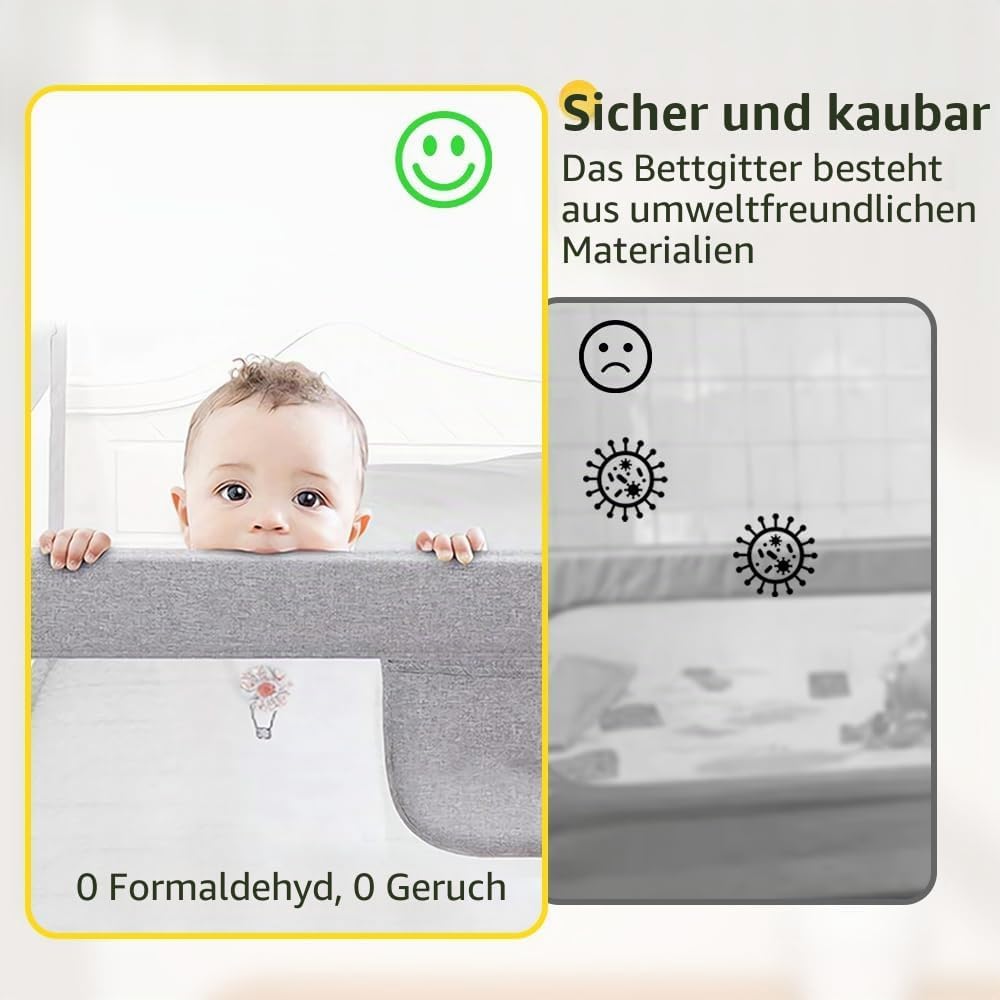HUOLE höhenverstellbares Bettgitter -Kleinkind Bettschutzgitter Bettgitter Kinderbettgitter Babybett