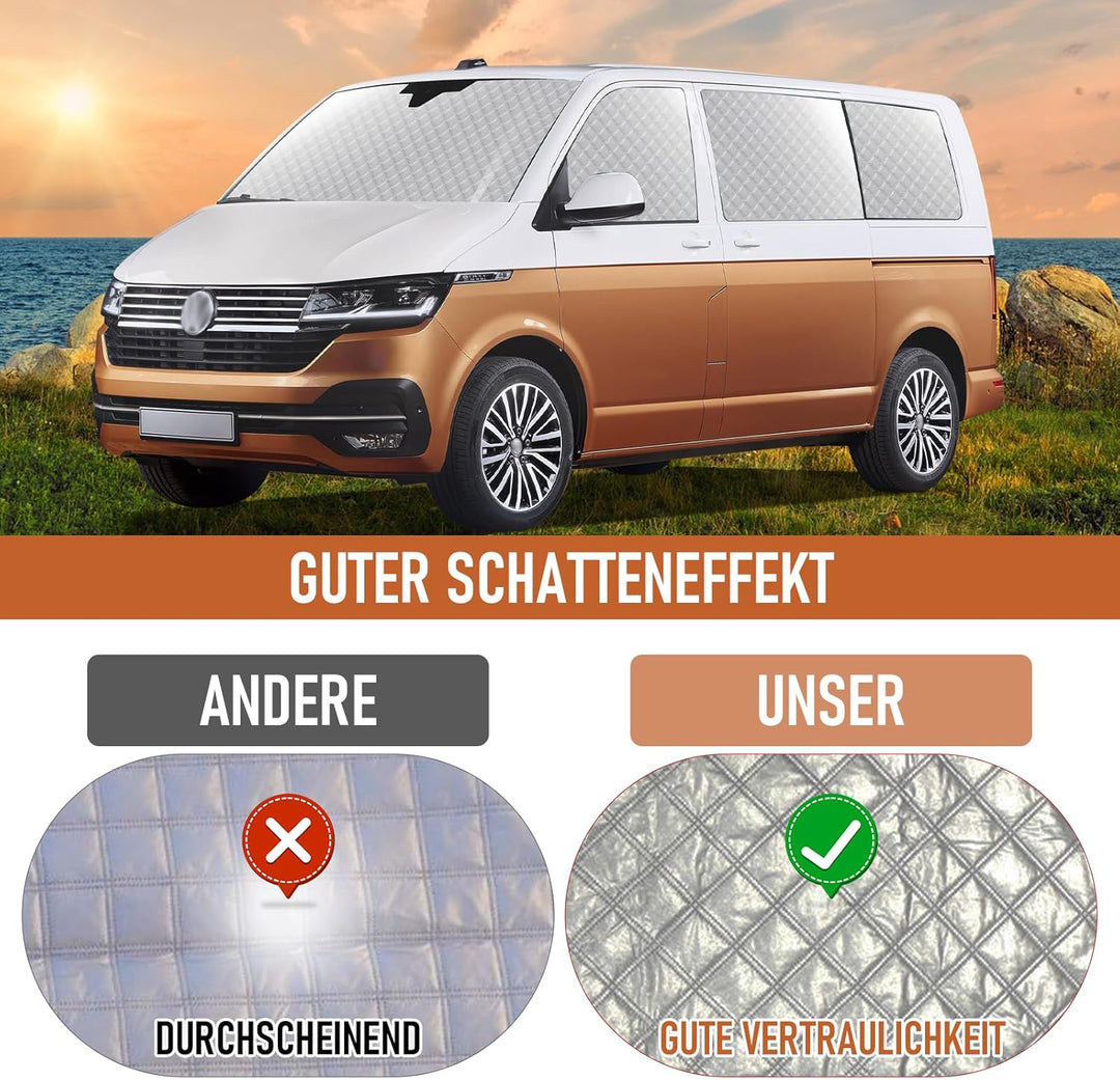 8Stk Thermomatte Fahrerhaus passend für VW T4 SWB, Luxus Interne Auto Sonnenblende Frontscheibenabde