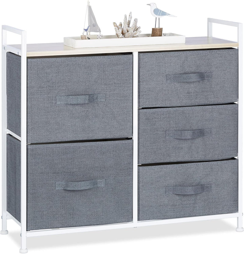 Relaxdays Regalsystem, 5 Stoff-Schubladen, HxBxT: 77,5 x 83 x 29 cm, universale Schubladenbox, Metal