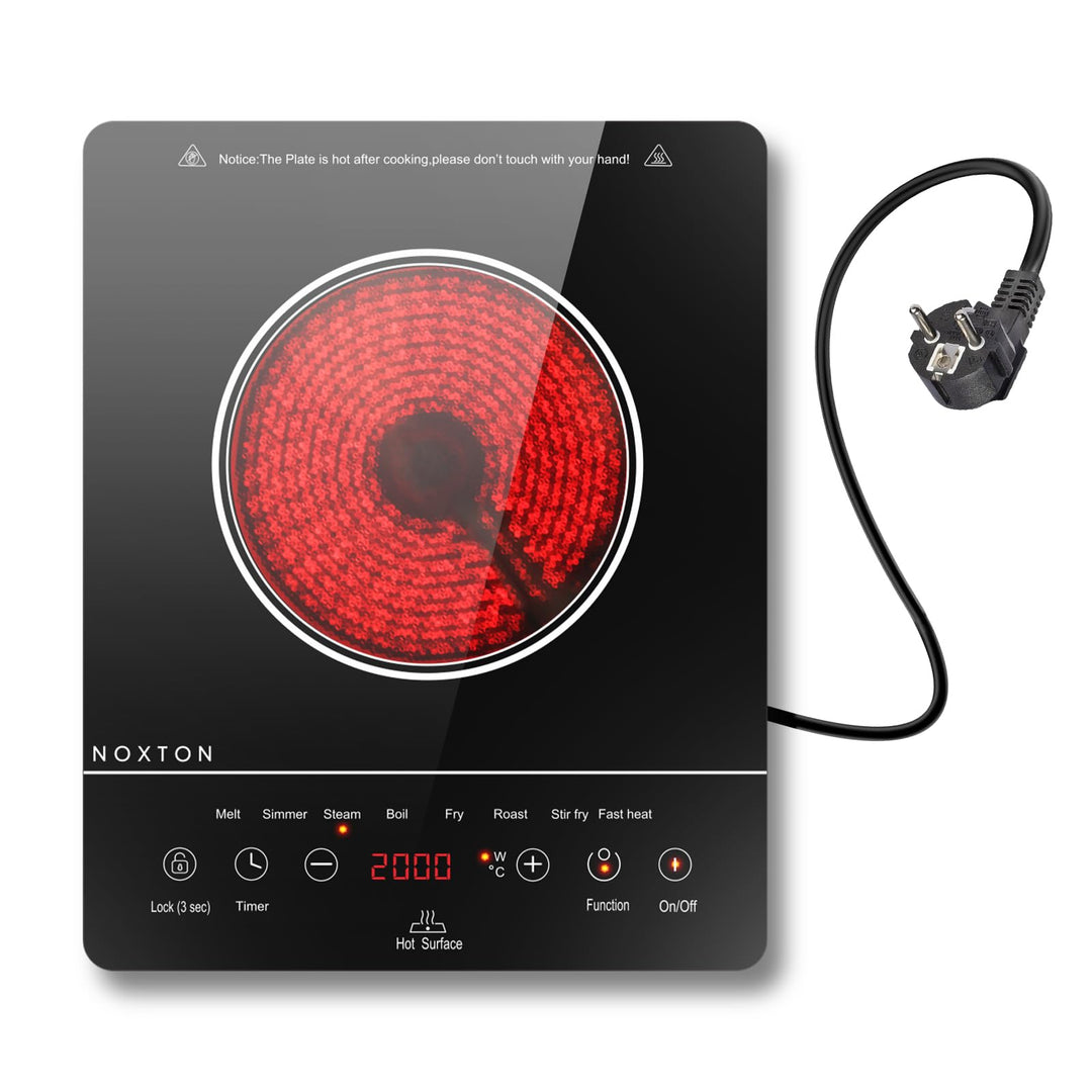 NOXTON Induktionskochfeld Einfeld 9 Leistungsstufen 2000W, Touch-Control mit LED-Display, 4h Timer,