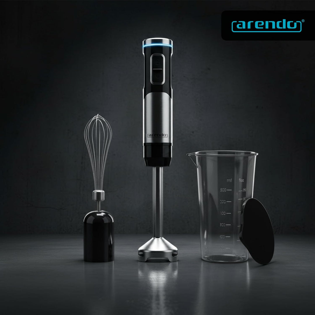 Arendo - Stabmixer kabellos - 200 Watt – mit Akku - Edelstahl Handmixer – Pürierstab – Schneebesen –