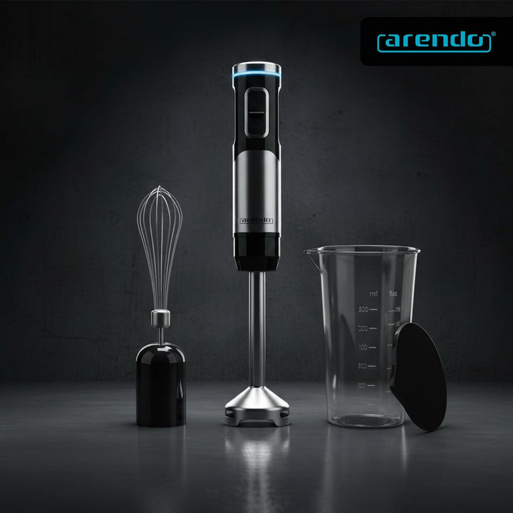 Arendo - Stabmixer kabellos - 200 Watt – mit Akku - Edelstahl Handmixer – Pürierstab – Schneebesen –
