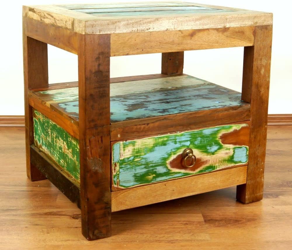 livasia Teakholz Nachtschrank aus Java | Recyceltes buntes Bootsholz | Asiatische Möbel | Designer M