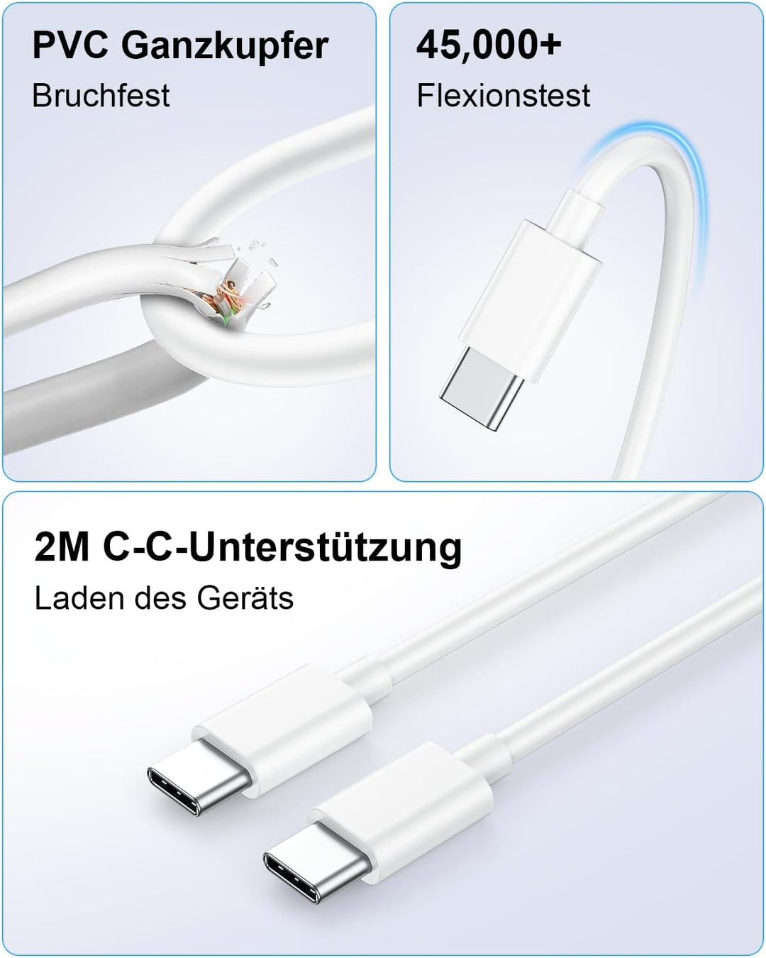 45W USB C Ladegerät für Samsung, 2Pack Handy Schnellladegerät mit 2M Ladekabel, Typ C Schnellladeger