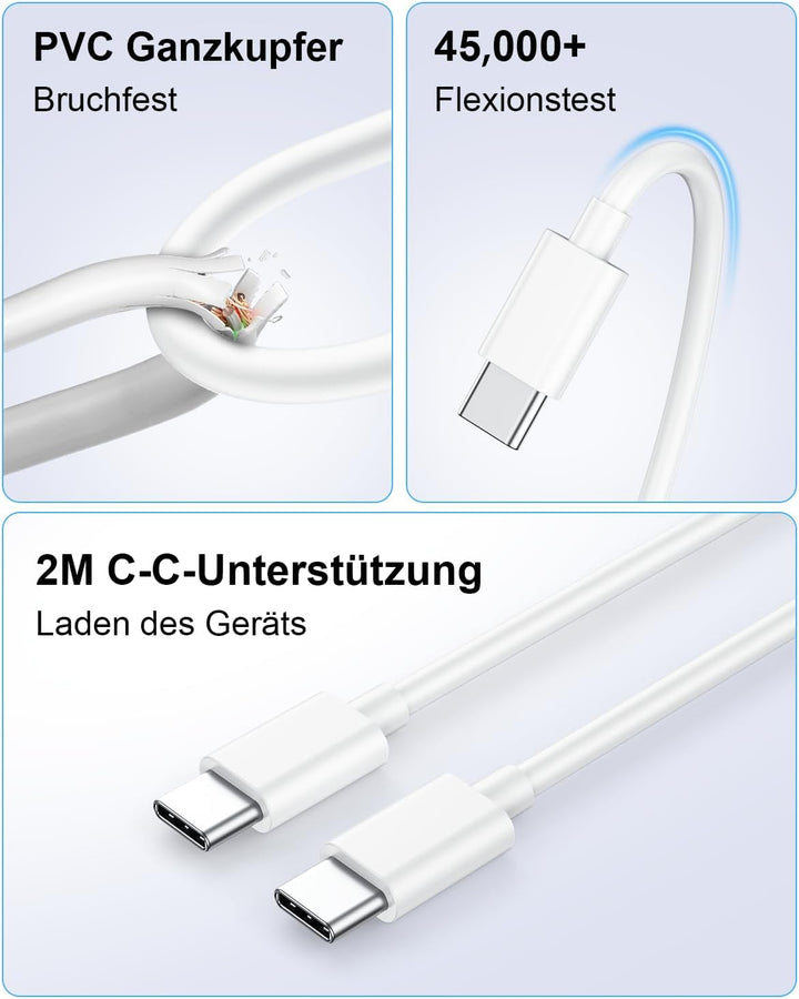 45W USB C Ladegerät für Samsung, 2Pack Handy Schnellladegerät mit 2M Ladekabel, Typ C Schnellladeger