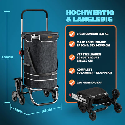 Monzana 2in1 Einkaufstrolley 38 L Klappbar Abnehmbare Tasche 6 Rollen Treppensteiger Einkaufswagen E