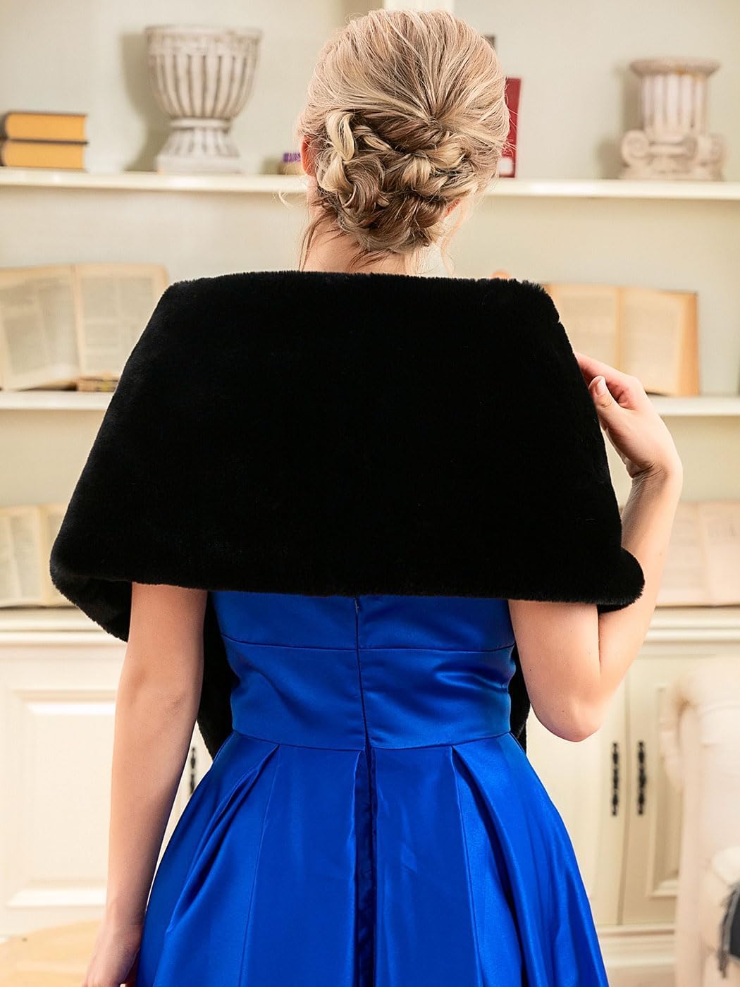 Frauen 1920 Braut Hochzeit Kunstpelz Schal Wrap Schwarz Braut Pelz Schal Stola Fur Wraps und Tücher