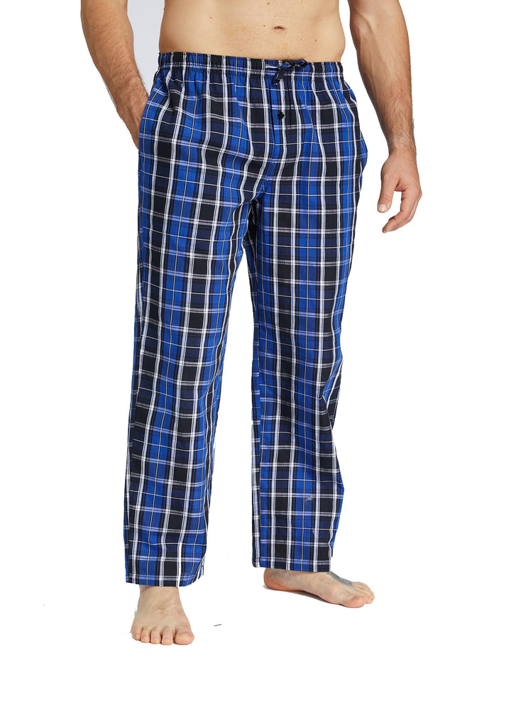 Herren 100% Baumwolle Pyjamahose, Gewebte kariert Schlafhose Loungewear Pyjama Hose mit Taschen, Bla