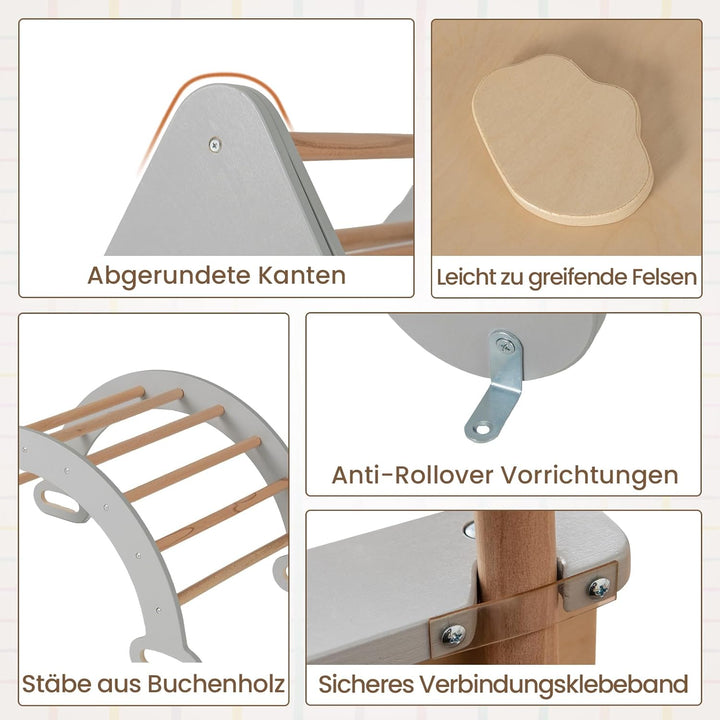 DREAMADE Montessori Kletterdreieck mit Kletterbogen und Rutsche, Holzdreieck für Kleinkinder ab 1 Ja