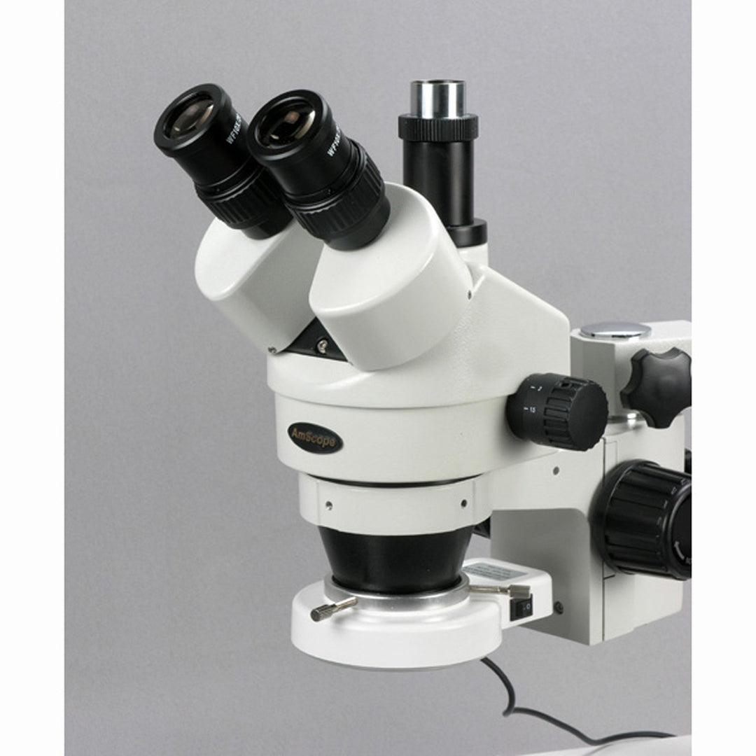 AmScope SM-3TY-54S Boom Ständer Trinokulares Zoom Stereomikroskop mit 54 LED-Licht, 7X-90X, Weiss
