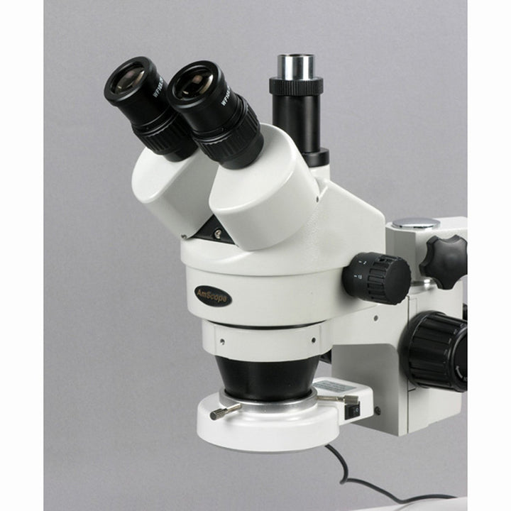 AmScope SM-3TY-54S Boom Ständer Trinokulares Zoom Stereomikroskop mit 54 LED-Licht, 7X-90X, Weiss