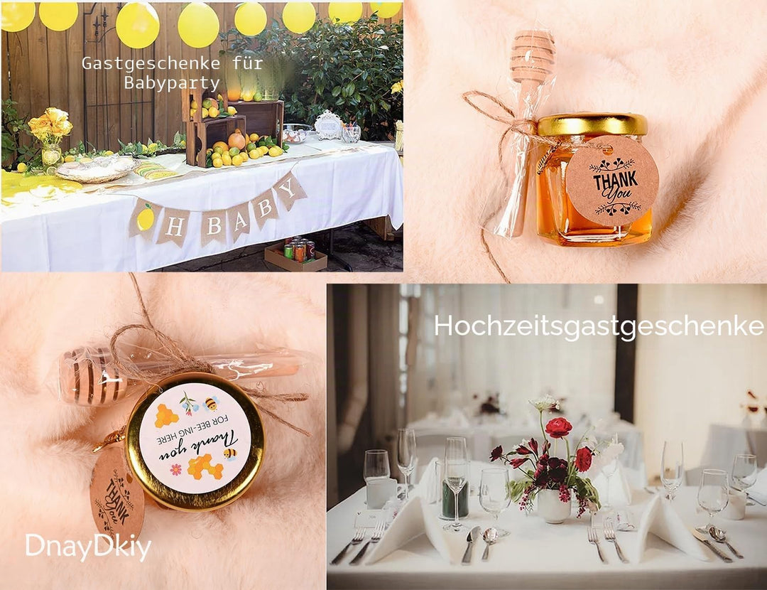 Kleine Honiggläser, Honigglas mit Honiglöffel, Kleine Gläser mit Bienen Anhänger, Mini Honigtöpfe, H