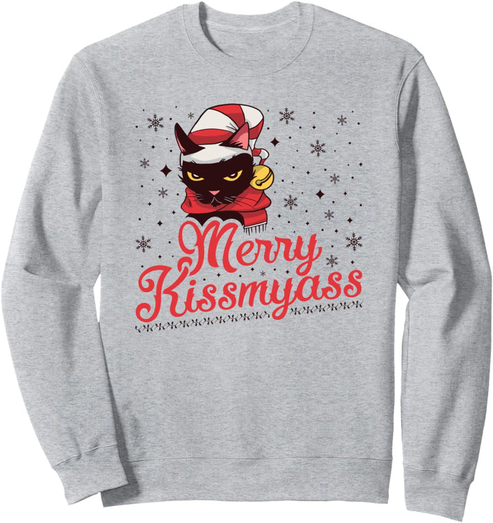 Merry Kissmyass, unangemessene schwarze Katze Weihnachten Sweatshirt