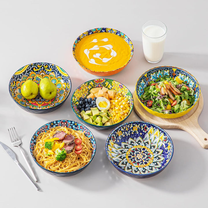 vancasso Pastateller Steinzeug, SIMI Suppenteller 6er Set, buntes Tiefteller Set, 950ml Mehrzwecksch