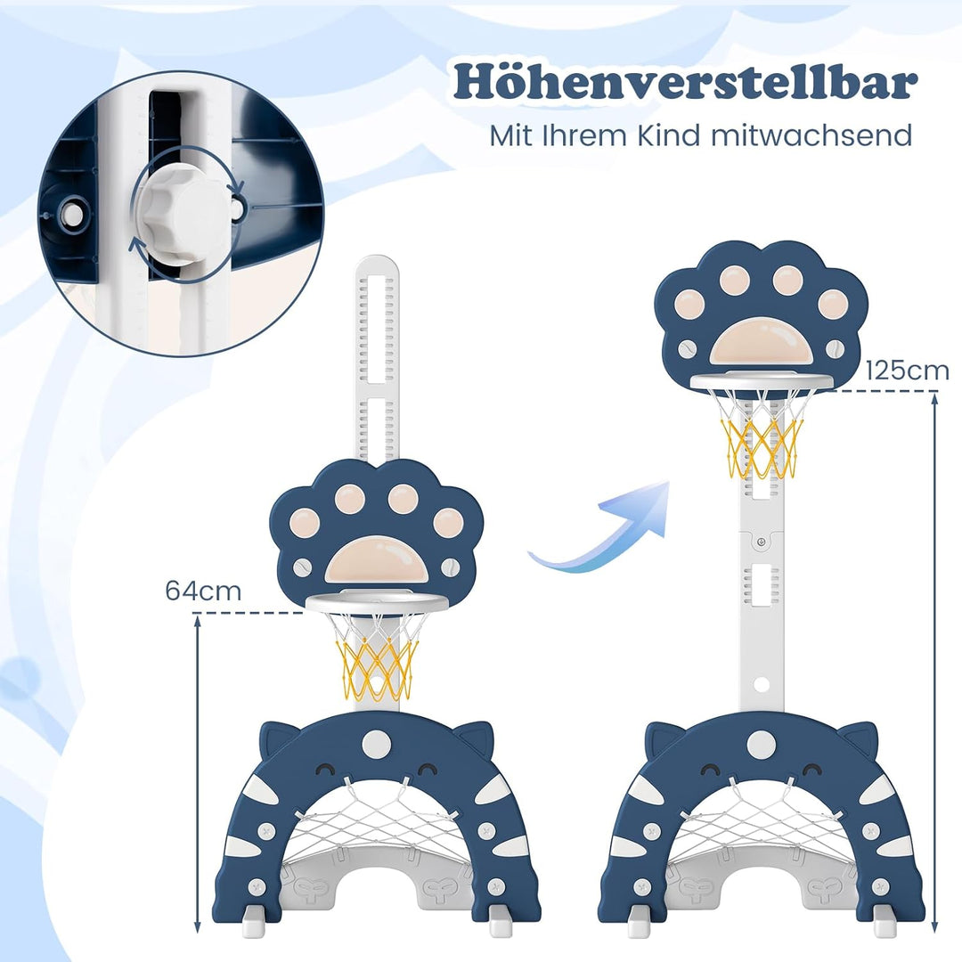 COSTWAY 3 in 1 Kinder Basketballkorb, Basketballständer mit Basketball & Fussball & Golfspiel, Indoo