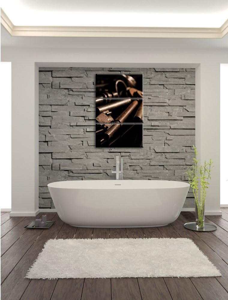 Pixxprint Alter Schlüsselbund / 3-Teilig/Gesamtmass 120cm Leinwandbild bespannt auf Holzrahmen/Wandb