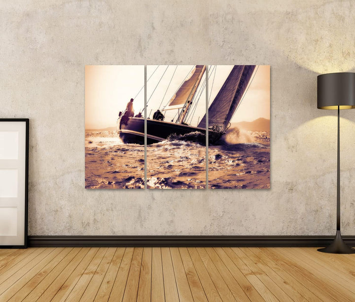 islandburner Bild auf Leinwand Segelboot Segeln Auf Sonnenuntergang Wandbild Poster Kunstdruck Bilde