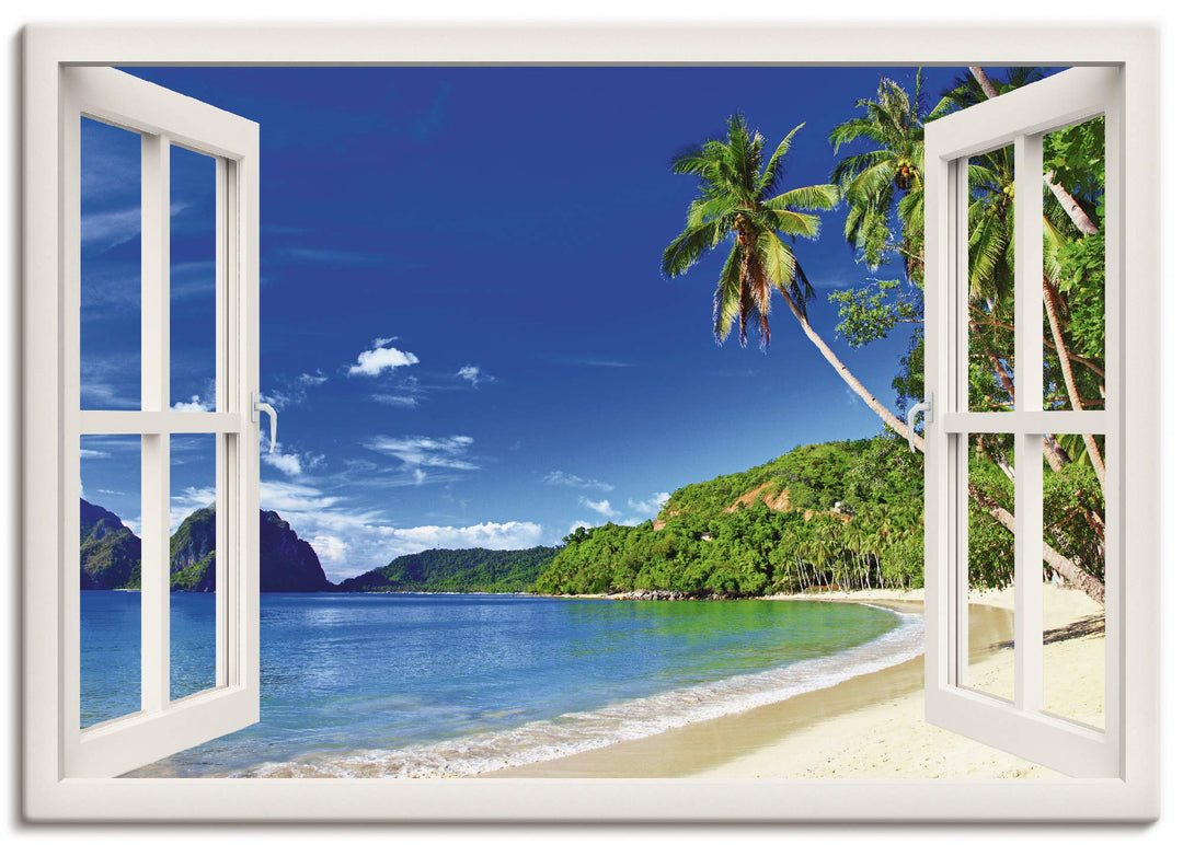 ARTland Leinwandbilder Wandbild Bild Leinwand 100x70 cm Fensterblick Karibik Südsee Strand Meer Inse