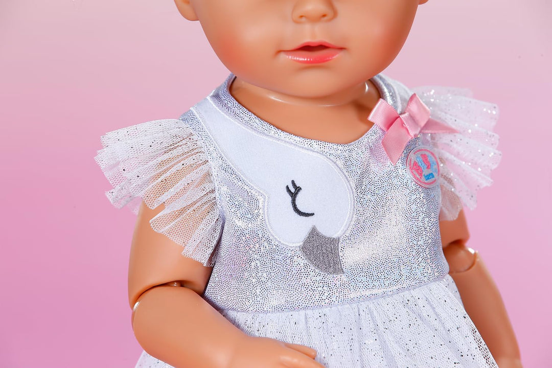 Baby Born Ballerina-Outfit mit Tüllkleid, silbernen Ballettschuhen und Haarreif mit Krone für 43cm P