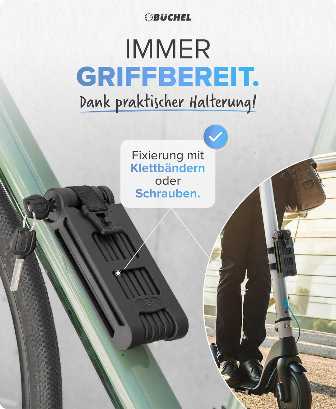 BÜCHEL Sekura - Faltschloss Fahrrad I sicherer Diebstahlschutz inkl. Halterung I aus gehärtetem Stah
