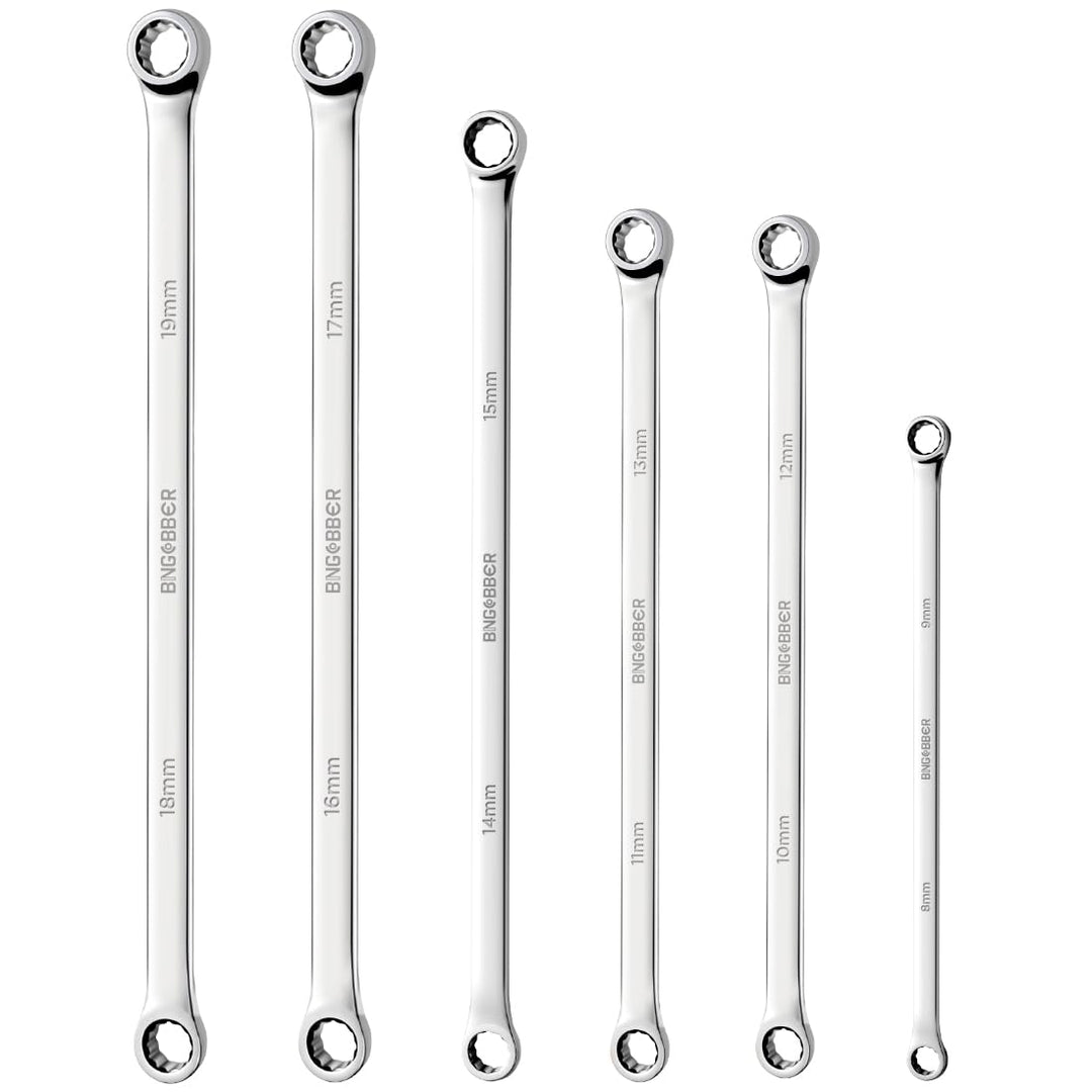 BINGCOBBER Doppel Ringschlüssel Satz,6-tlg Extra langer Schraubenschlüssel, CV-Stahl 8mm-19mm