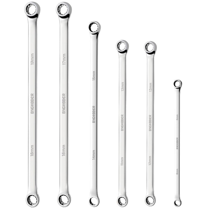 BINGCOBBER Doppel Ringschlüssel Satz,6-tlg Extra langer Schraubenschlüssel, CV-Stahl 8mm-19mm
