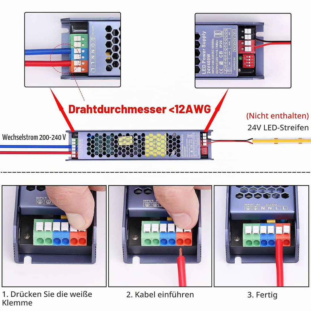 GOMING LED Netzteil Trafo 24V 400W AC 220V bis DC 24V 16.7A Transformator Konstante Spannung IP20 Ko