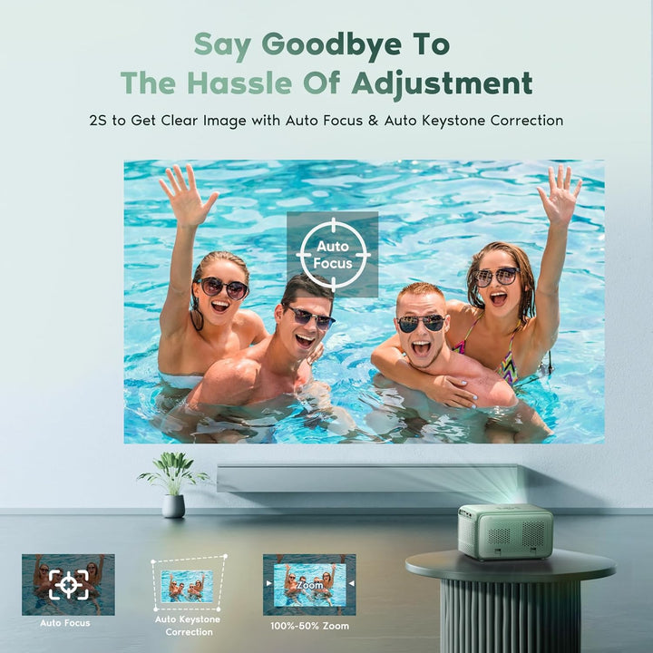 【Autofokus/Trapezkorrektur】Beamer 4K Unterstüt WiFi6 Bluetooth, 18000L Native 1080P Full HD Mini Bea