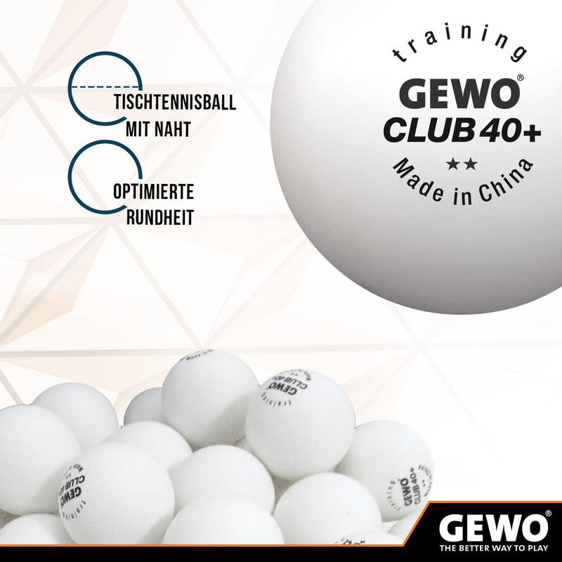 GEWO Training Club Tischtennisbälle - 2 Sterne Tischtennis-Ball 40+ aus ABS Plastik mit Naht - Hochw