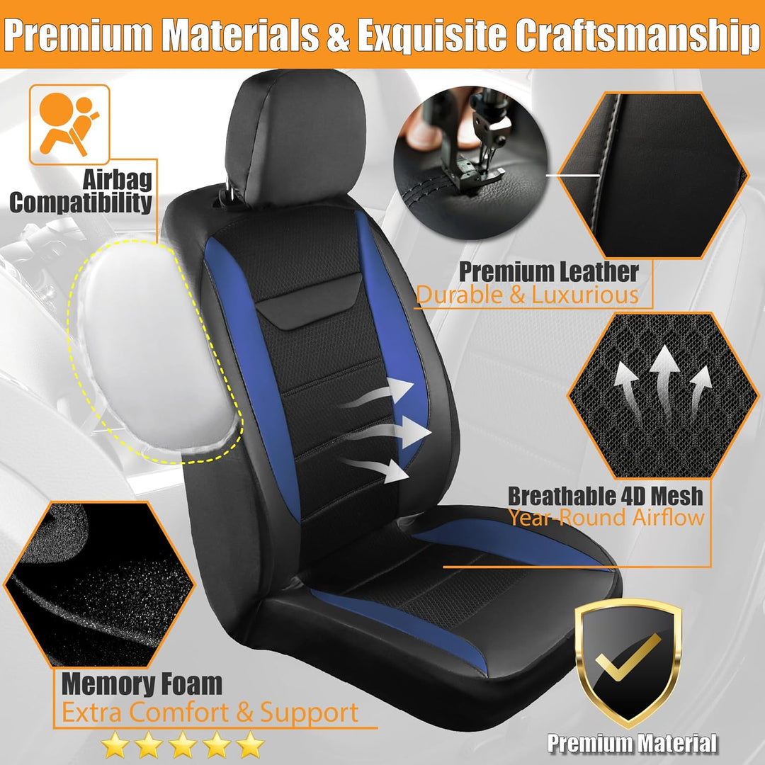 kingphenix 2er-Pack Vordersitzbezüge aus Memory-Schaumleder, Atmungsaktives 4D-Mesh, Airbag- kompati