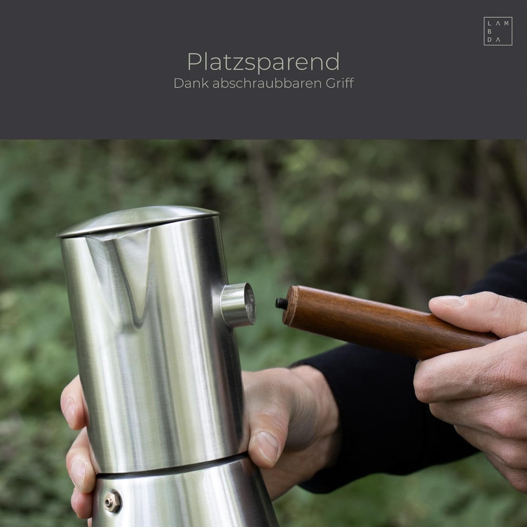 LAMBDA COFFEE® VESUV Espressokocher aus Edelstahl I Induktion geeignet I Outdoor und Indoor Mokkakan