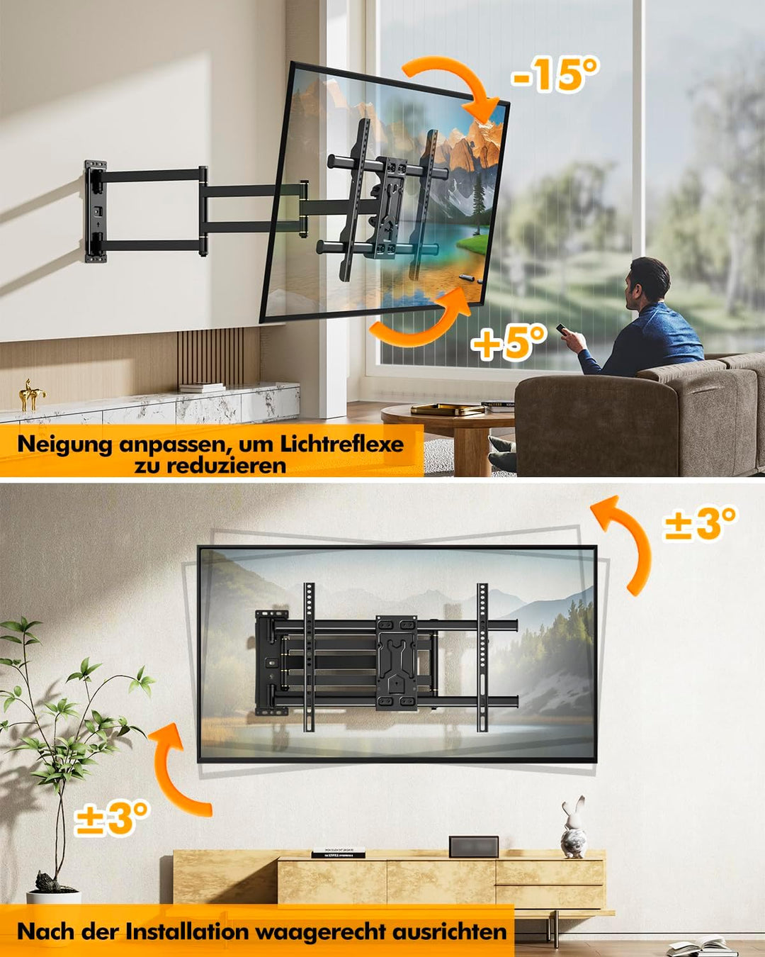 FORGING MOUNT TV Wandhalterung mit 1015mm Extra langem arm 37-75 Zoll TVs, Fernseher Halterung 180°d