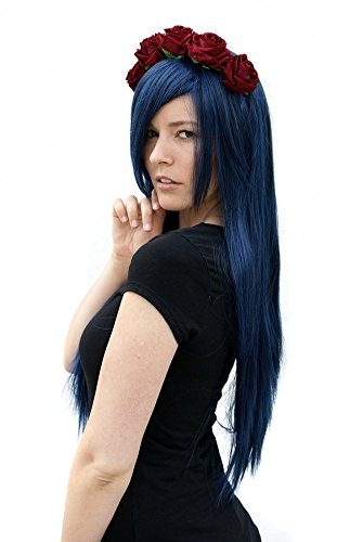 Prettyland 80cm Glatt Theater lange Perücke Dunkel Blau (schwarz Blau Gemischt Gesträhnt) Wig C942 B