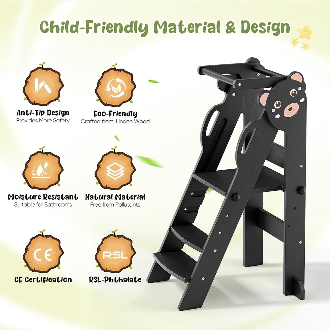 Montessorianischer Klappturm für Kinder, Montessori Learning Tower höhenverstellbar 18 Monate Kinder