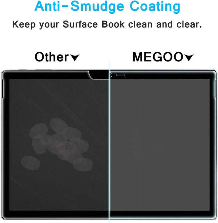 MEGOO Surface Book 2 Schutzfolie gehärtetes Glas, Einfache Installation/ 9H Härte/Klar Anti-Kratz Pa
