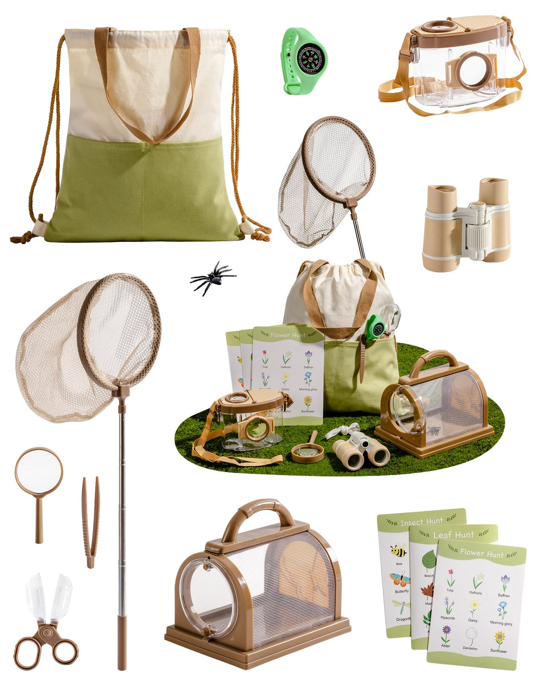 ROBOTIME Kinder Entdecker Kit, mit Insektennetz, Lupe, Insektenbeobachter, Schmetterlingsnetz, Outdo