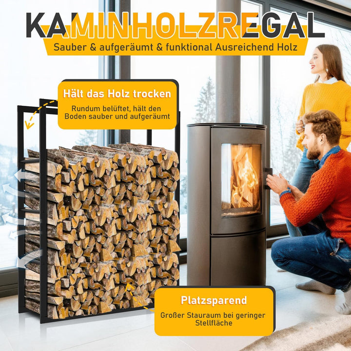 Ikodm kaminholzregal Innen und Aussen, Metall Brennholzregal aussen 80 x 25 x 100CM, Holzstapelhilfe